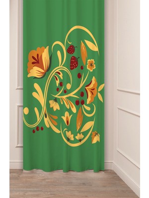 Greendecor Çilek Çiçek Yaprak Desenli Renkli Model Özel Tasarım Dijital Baskılı (Tek Kanat) Modern Fon Perde