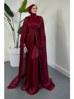 Merven Akyüz Olivera Pelerinli Janjan Abiye Bordo