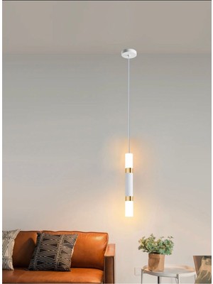 Normadia Şık Beyaz ve Mat Gold Yatakbaşı Banyo Boru Sarkıt LED Aydınlatma