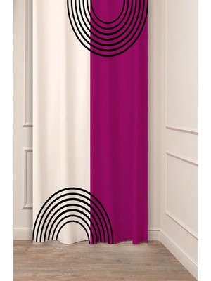 Greendecor Geometrik Çizgi Bohem Minimalist Bej Krem Desenli Özel Tasarım Dijital Baskılı (Tek Kanat) Fon Perde