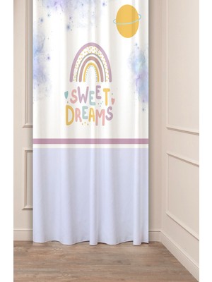 Greendecor Özel Tasarım Gökkuşağı Yıldız Bulut Desenli Dijital Baskılı (Tek Kanat) Çocuk Odası Bohem Fon Perde