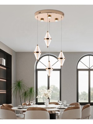 Normadia Modern 4'lü Yuvarlak Altın LED Salon Avize, Şık ve Enerji Tasarruflu