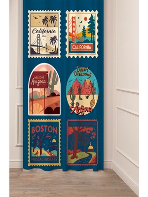 Greendecor Arizona Colifornia Boston Massachusetts Tarz Tasarımlı Dijital Baskılı (Tek Kanat) Modern Fon Perde