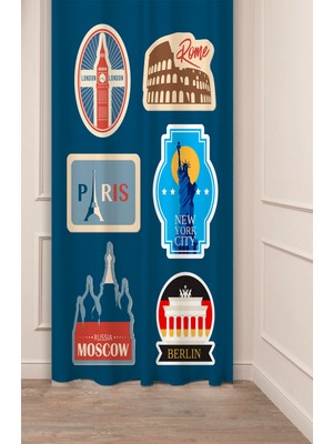 Greendecor Paris London New York Moscow Rome Berlin Tasarımlı Dijital Baskılı (Tek Kanat) Modern Şık Fon Perde