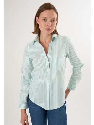 Felix Hardy Kadın Çizgili Uzun Kollu Gömlek - Yeşil