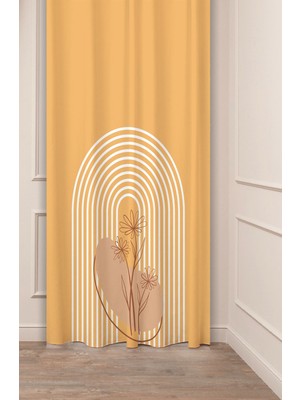 Greendecor Vazo Çiçekler Yaprak Pastel Bohem Özel Tasarım Dijital Baskılı (Tek Kanat) Bej Krem Şık Fon Perde