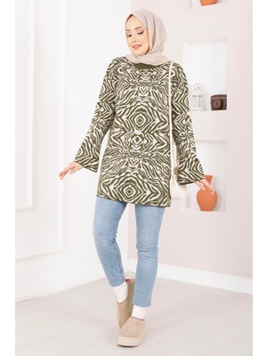 RAF Zebra Desen Triko Kazak Haki