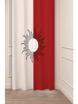 Greendecor Güneş Bohem Minimalist Bej Krem Desenli Özel Tasarım Dijital Baskılı (Tek Kanat) Modern Fon Perde