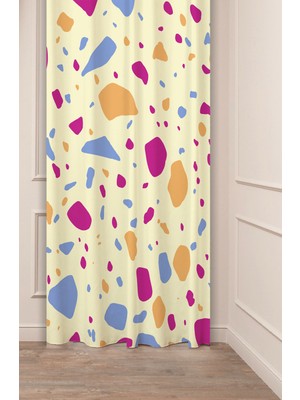 Greendecor Geometrik Çizgi Nokta Desenli Bohem Model Özel Tasarım Dijital Baskılı (Tek Kanat) Modern Fon Perde