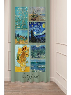 Greendecor Van Gogh Yıldızlı Gece Yelken Zeytin Baden Ağacı Özel Tasarım Dijital Baskılı (Tek Kanat) Fon Perde