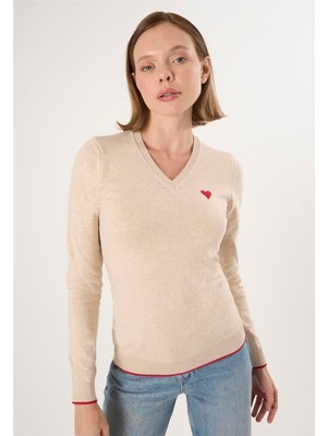 Felix Hardy Kadın V Yaka Triko Kazak - Bej
