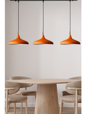 Normadia Turuncu Ahşap Üçlü Sarkıt Lamba, Oturma ve Yemek Alanı Aydınlatması