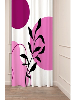 Greendecor Yaprak Grafik Bohem Minimalist Bej Krem Desenli Özel Tasarım Dijital Baskılı (Tek Kanat) Fon Perde