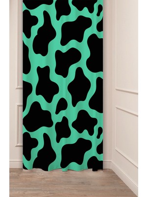 Greendecor Renkli Yeşil Siyah Leopar Desenli Özel Tasarım Dijital Baskılı (Tek Kanat) Modern Şık Fon Perde