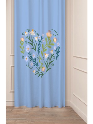 Greendecor Papatya Kalp Aşk Çiçek Desenli Bohem Model Özel Tasarım Dijital Baskılı (Tek Kanat) Modern Fon Perde