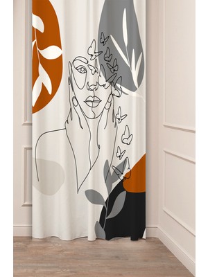 Greendecor Yaprak Yüz Silüet Şık Bohem Model Desenli Özel Tasarım Dijital Baskılı (Tek Kanat) Modern Fon Perde