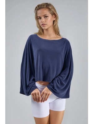Hiccup Kadın Busem Rahat Kesim Kayık Yaka Bluz Lacivert