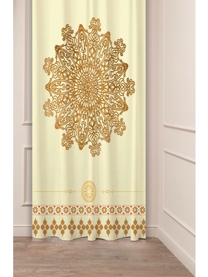 Greendecor Mandala Bohem Geometrik Çizgi Desenli Özel Tasarım Dijital Baskılı (Tek Kanat) Modern Şık Fon Perde
