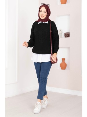 RAF Saç Örgü Desenli Triko Kazak Siyah