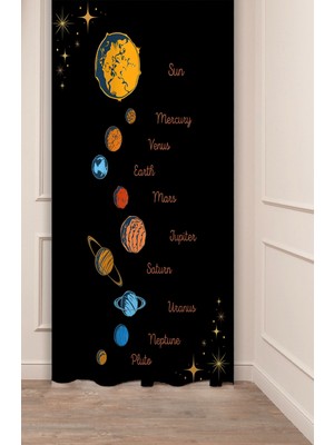 Greendecor Gezegen Isimleri Uzay Yıldız Mars Bohem Özel Tasarım Dijital Baskılı (Tek Kanat) Şık Siyah Fon Perde