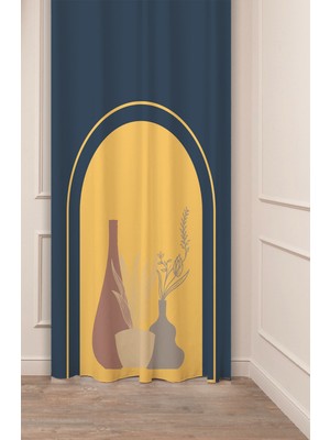 Greendecor Vazo Çiçekler Yaprak Pastel Bohem Özel Tasarım Dijital Baskılı (Tek Kanat) Bej Krem Şık Fon Perde