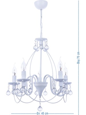 Normadia Şık 5'li Lüx Taşlı Beyaz Avize, Modern ve Şıklığıyla Mekanınıza Işık Katın