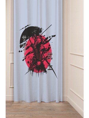 Greendecor Samuray Kılıç Asya Japonya Çin Kore Asker Özel Tasarım Dijital Baskılı (Tek Kanat) Şık Fon Perde