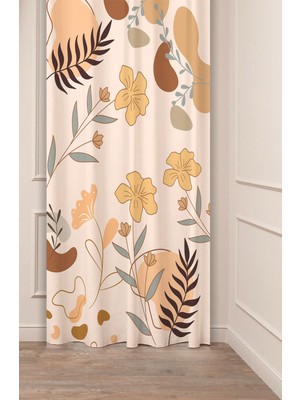 Greendecor Çiçekli Estetik Minimalist Desenli Özel Tasarım Dijital Baskılı (Tek Kanat) Modern Şık Fon Perde