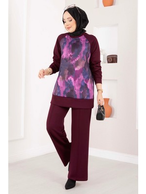 EFL Lina Desenli Tesettür İkili Takım Bordo