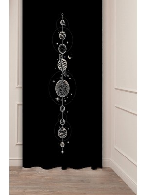 Greendecor Uzay Yıldız Ay Desenli Dijital Baskılı Fon Perde (Tek Kanat) Renkli Modern Tasarımlı Fon Perde
