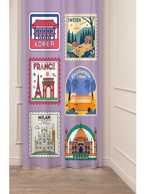 Greendecor Sweden Korea France California Milan Italy India Tasarımlı Dijital Baskılı (Tek Kanat) Şık Fon Perde