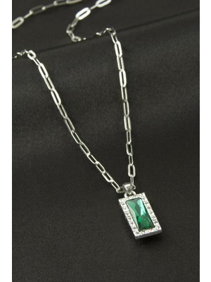 Makay Dikdörtgen Zirkon Taşlı Kolye