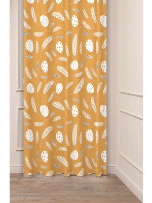 Greendecor Yaprak Bohem Antika Etnik Desenli Özel Tasarım Dijital Baskılı (Tek Kanat) Modern Bej Şık Fon Perde