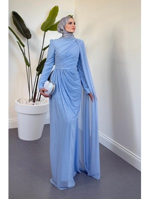 Merven Akyüz Clair Zımba Taşlı Tül Abiye Bebe Mavisi