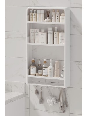 Mutfak Köşesi Walle Yapışkanlı Duvar Rafı, Banyo Mutfak Organizeri, Kancalı - Çekmeceli Duş Rafı, Delmeden Montaj