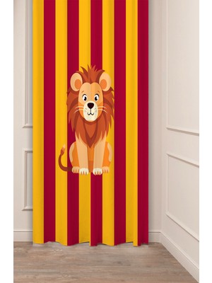 Greendecor Sarı Kırmızı Aslan Özel Tasarım Desenli Dijital Baskılı (Tek Kanat) Çocuk Odası Modern Fon Perde