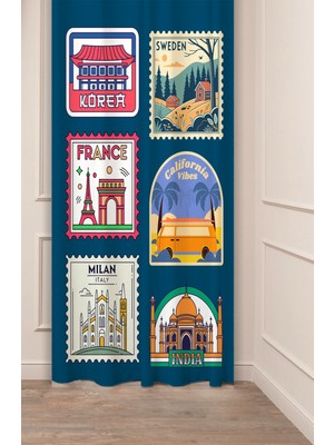 Greendecor Sweden Korea France California Milan Italy India Tasarımlı Dijital Baskılı (Tek Kanat) Şık Fon Perde