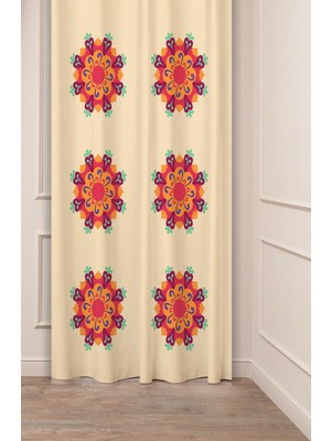 Greendecor Yaprak Mandala Sade Soft Bohem Desenli Özel Tasarım Dijital Baskılı (Tek Kanat) Modern Şık Fon Perde