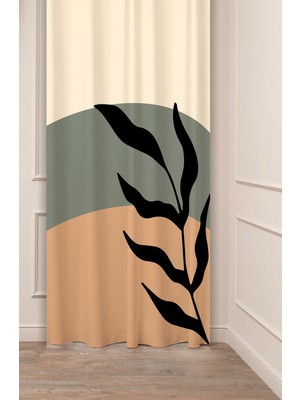 Greendecor Yaprak Yeşil Bohem Minimalist Bej Krem Desenli Özel Tasarım Dijital Baskılı (Tek Kanat)Şık Fon Perde