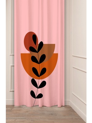Greendecor Yaprak Grafik Bohem Minimalist Bej Krem Desenli Özel Tasarım Dijital Baskılı (Tek Kanat) Fon Perde