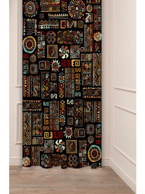 Greendecor Çizgili Desenli Dijital Baskılı Fon Perde (Tek Kanat) Renkli Modern Tasarımlı Renkli Bohem Fon Perde