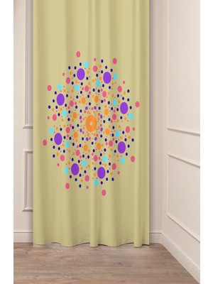 Greendecor Geometrik Şekil Kare Yeşil Bej Desenli Özel Tasarım Dijital Baskılı (Tek Kanat) Modern Şık Fon Perde