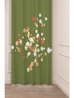 Greendecor Bohem Çiçekler Papatya Antika Desenli Özel Tasarım Dijital Baskılı (Tek Kanat) Modern Şık Fon Perde