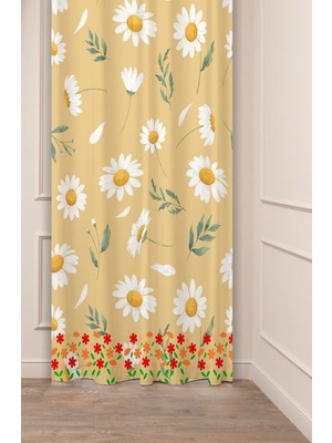 Greendecor Bohem Çiçekler Papatya Pastel Desenli Özel Tasarım Dijital Baskılı (Tek Kanat) Modern Şık Fon Perde