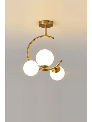 Normadia Modern Spor 3’lü Plafonyer Avize, Şık Beyaz Cam ve Gold Detaylar