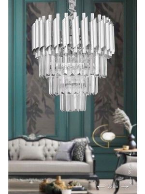 Normadia Şık Kristal Taşlı Lüks Avize, Gümüş Yaldız, Evinize Zarif Dokunuş