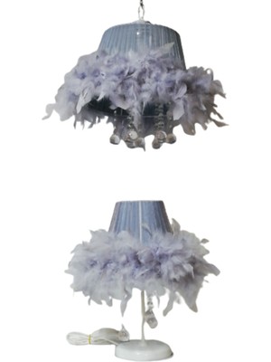 Normadia Gri Tüylü Taşlı Yatak Odası Avize ve Abajur Seti, Şık ve Şık Tasarım