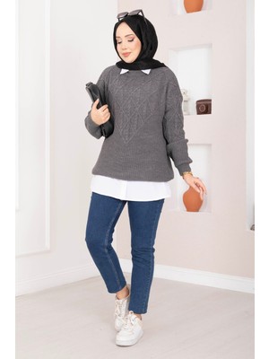 RAF Saç Örgü Desenli Triko Kazak Antrasit