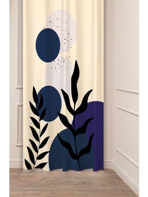 Greendecor Yaprak Grafik Bohem Minimalist Bej Krem Desenli Özel Tasarım Dijital Baskılı (Tek Kanat) Fon Perde