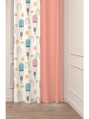 Greendecor Gökkuşağı Balon Pembe Çocuk Odası Pastel Bohem Özel Tasarım Dijital Baskılı (Tek Kanat) Fon Perde